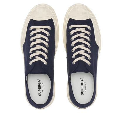 Navy-Off White - Side - Superga Unisex Adult 2432 Works Cotton Canvas Low Cut Trainers
