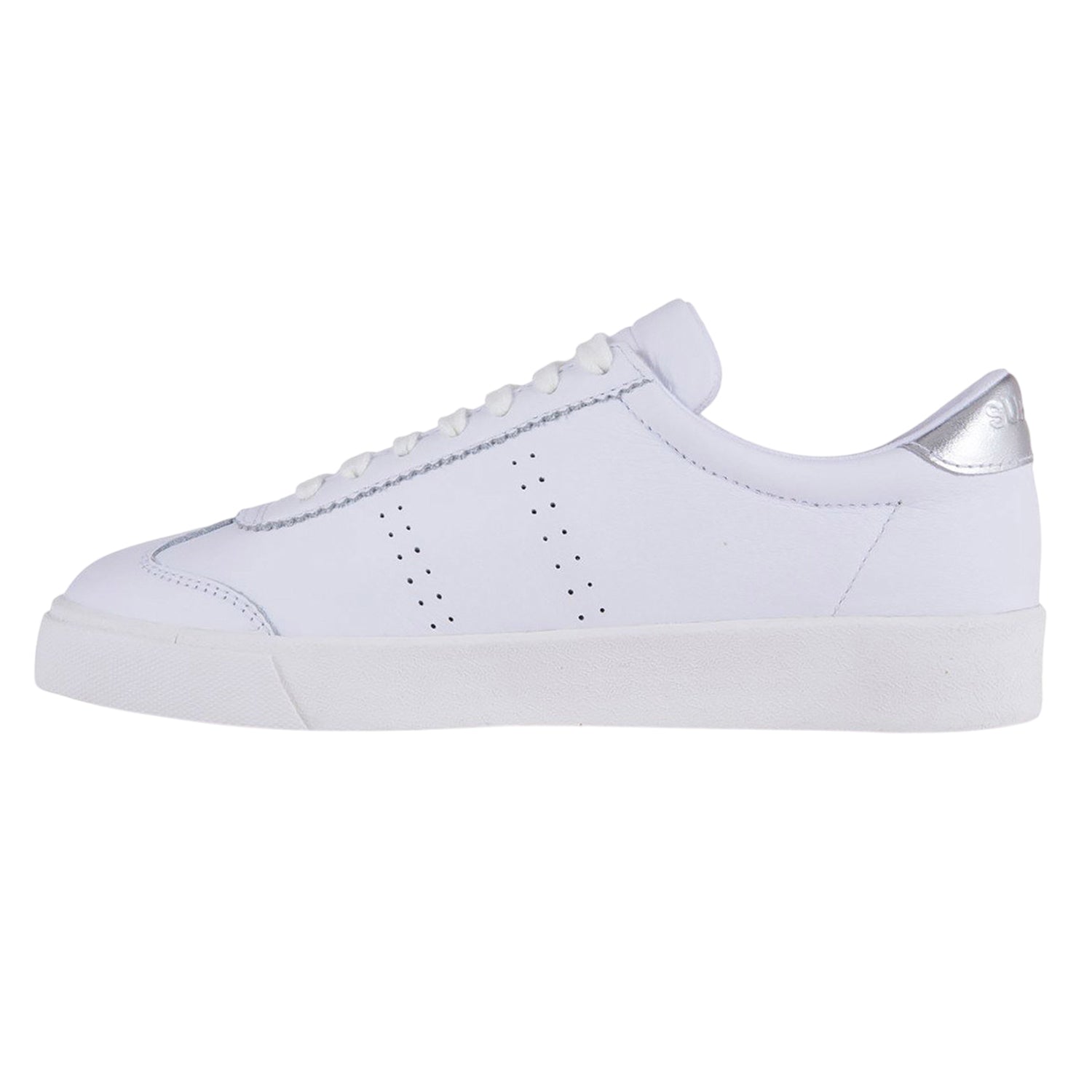 White-Blue-Light - Side - Superga Womens-Ladies 2843 Club S Glitter Leather Trainers