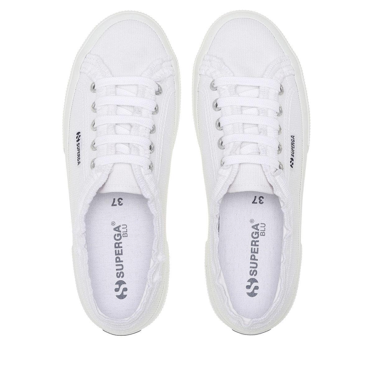 White - Side - Superga Womens-Ladies 3750 Rouched Jersey Lightweight Trainers