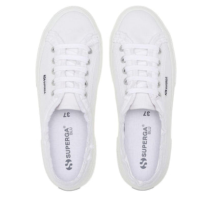 White - Side - Superga Womens-Ladies 3750 Rouched Jersey Lightweight Trainers