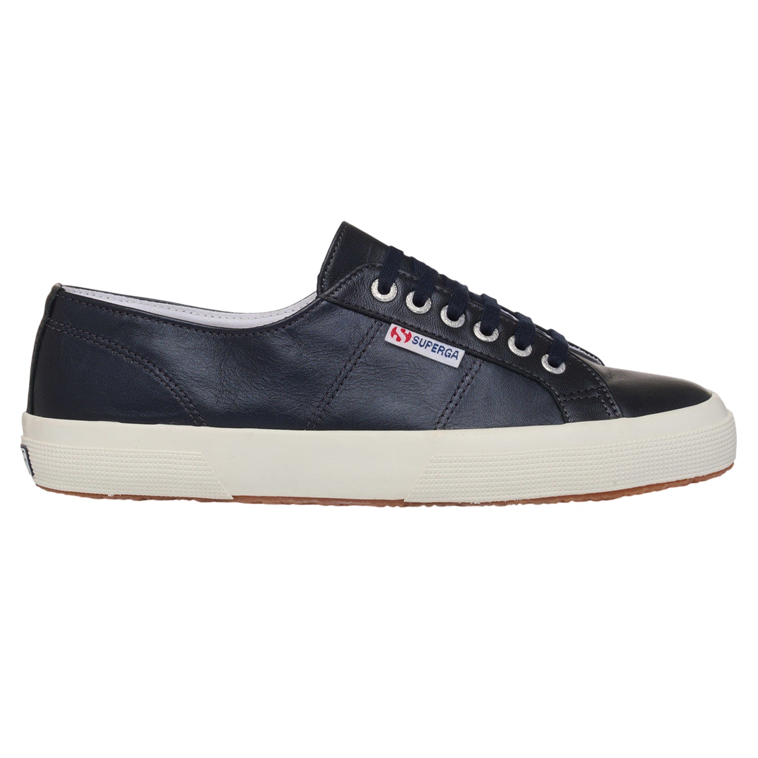 Metallic Black-Off White - Side - Superga Womens-Ladies 2750 Metallic Leather Trainers