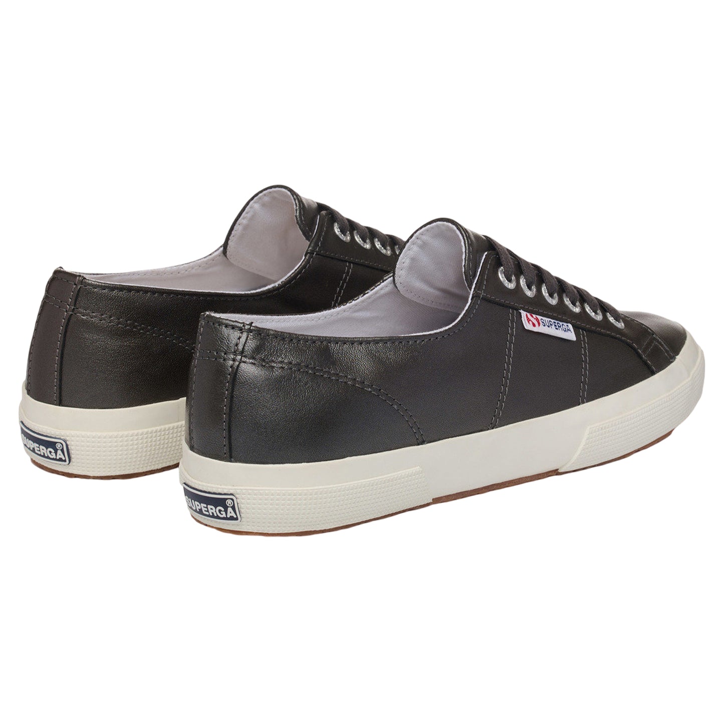 Metallic Silver-Off White - Back - Superga Womens-Ladies 2750 Metallic Leather Trainers