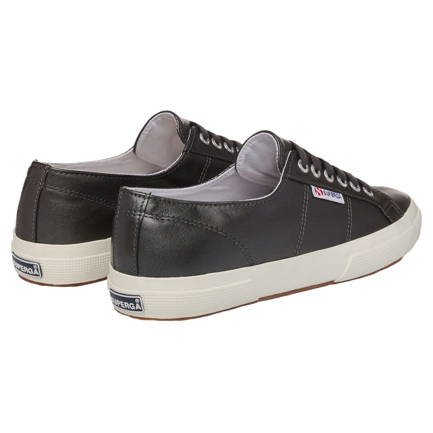 Metallic Silver-Off White - Back - Superga Womens-Ladies 2750 Metallic Leather Trainers
