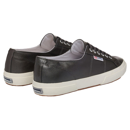 Metallic Silver-Off White - Back - Superga Womens-Ladies 2750 Metallic Leather Trainers