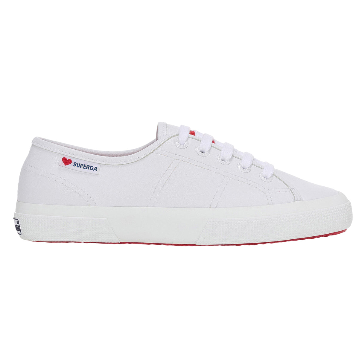 White-Red - Side - Superga Womens-Ladies 3750 Heart Vegan Trainers