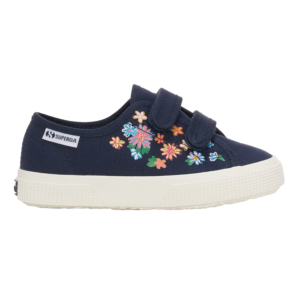 Blue Navy - Front - Superga Childrens-Kids 3750 Leggera Flowers Touch Fastening Trainers