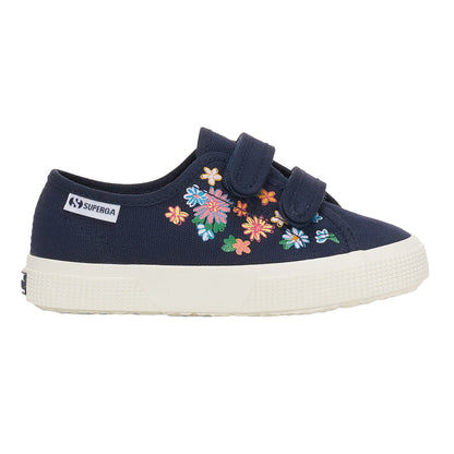 Blue Navy - Front - Superga Childrens-Kids 3750 Leggera Flowers Touch Fastening Trainers