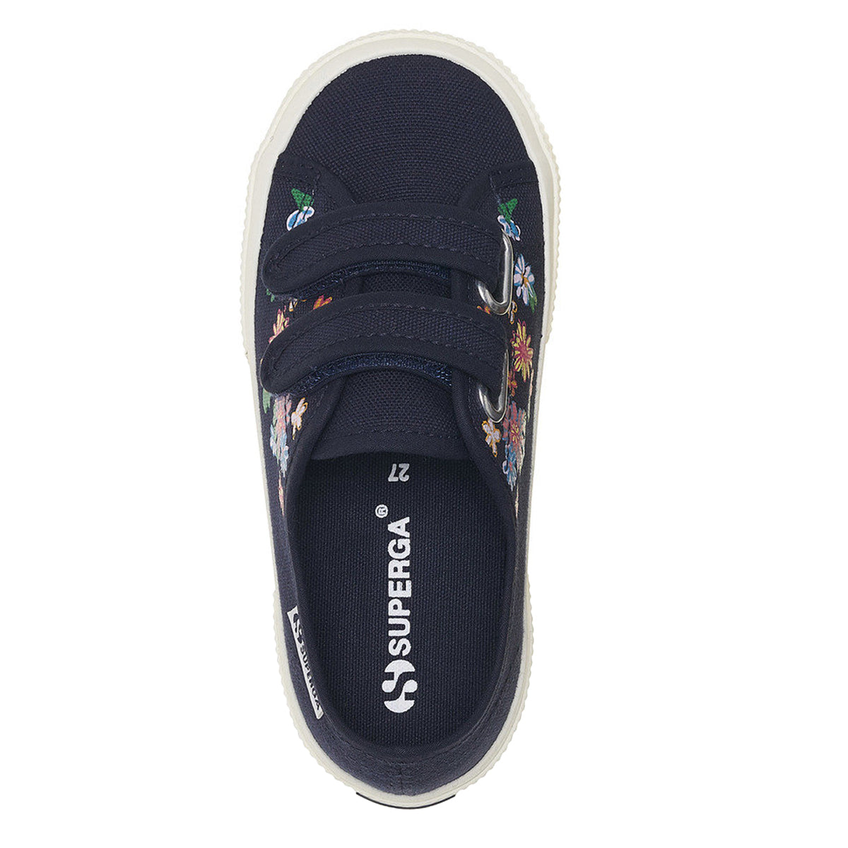 Blue Navy - Back - Superga Childrens-Kids 3750 Leggera Flowers Touch Fastening Trainers