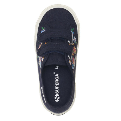 Blue Navy - Back - Superga Childrens-Kids 3750 Leggera Flowers Touch Fastening Trainers