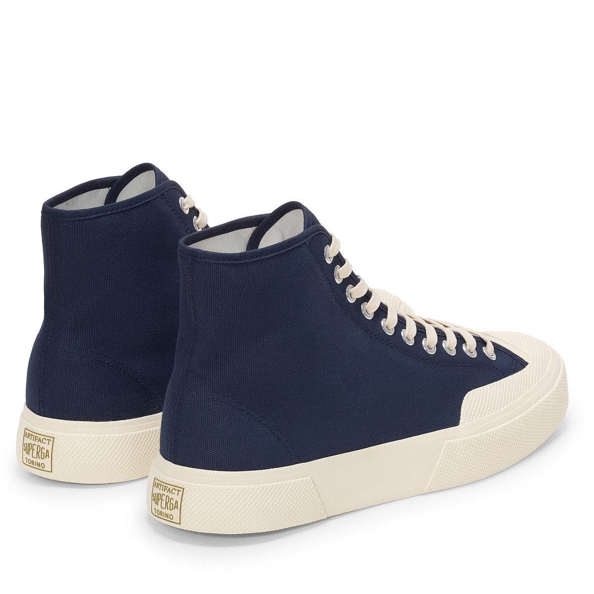 Navy-Off White - Back - Superga Childrens-Kids 2433 Works Cotton Canvas Ankle Trainers