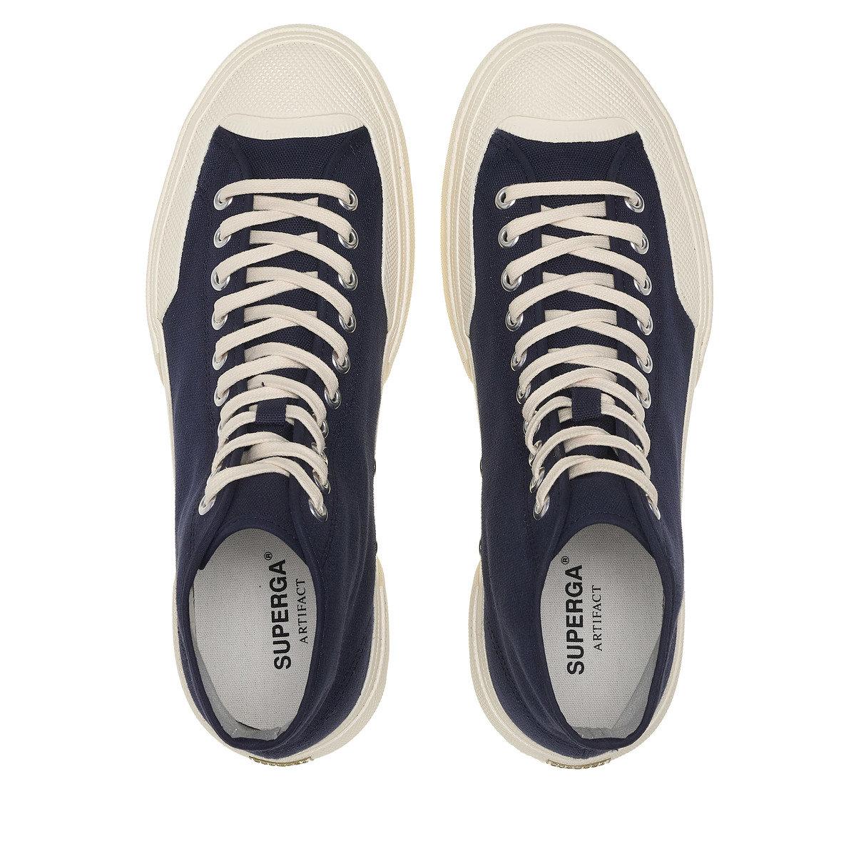 Navy-Off White - Side - Superga Childrens-Kids 2433 Works Cotton Canvas Ankle Trainers