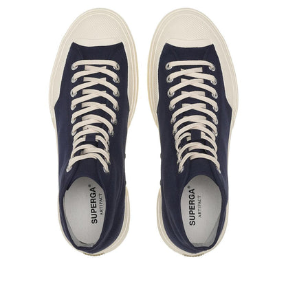 Navy-Off White - Side - Superga Childrens-Kids 2433 Works Cotton Canvas Ankle Trainers