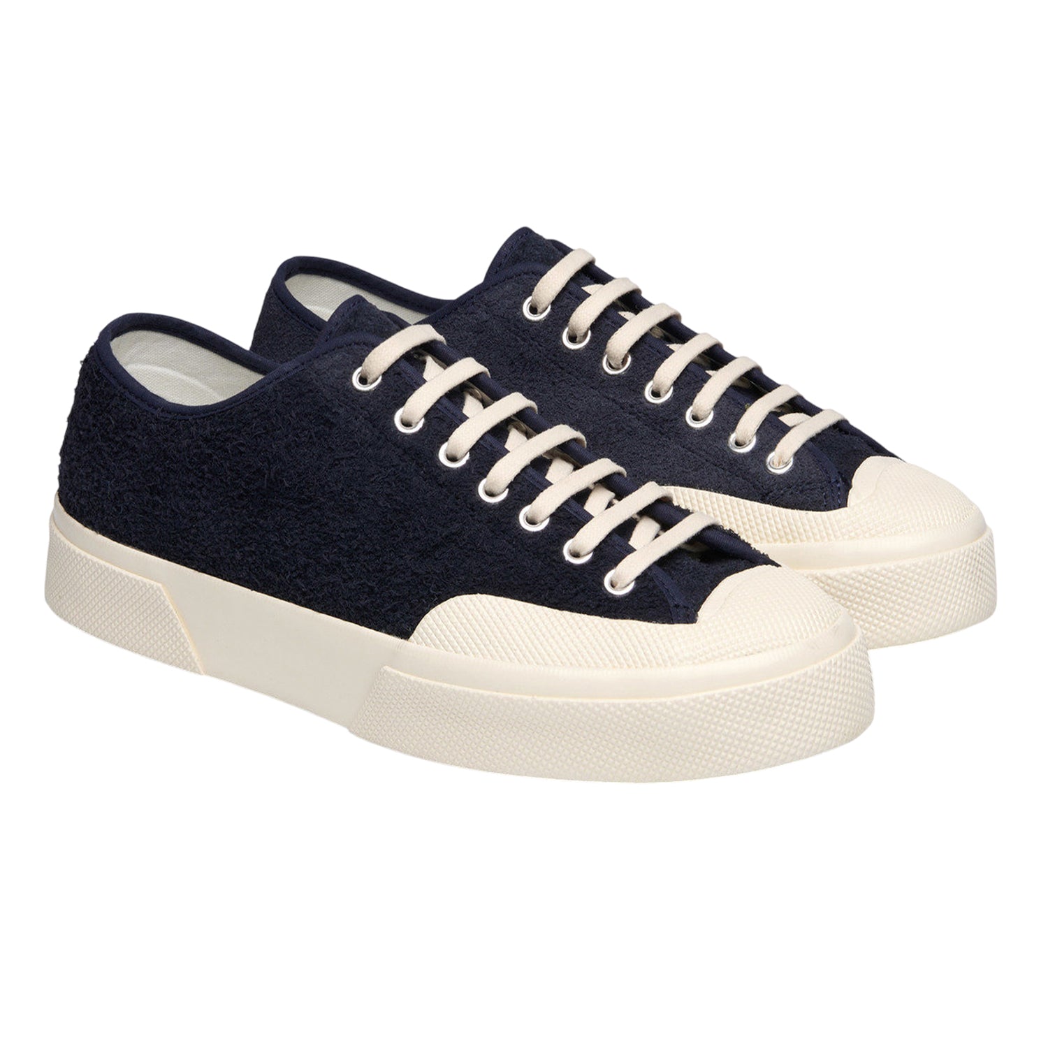Navy-Off White - Front - Superga Unisex Adult 2432 Works Hairy Suede Trainers