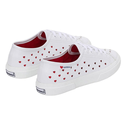 White-Red - Back - Superga Womens-Ladies 3750 Leggera Hearts Vegan Trainers