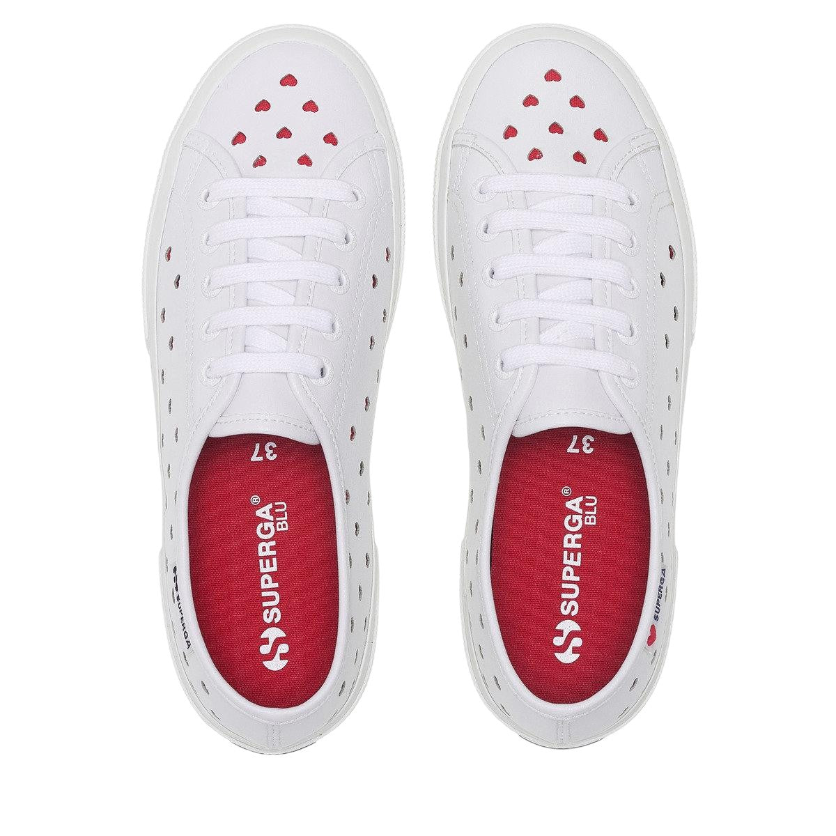 White-Red - Lifestyle - Superga Womens-Ladies 3750 Leggera Hearts Vegan Trainers