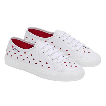 White-Red - Front - Superga Womens-Ladies 3750 Leggera Hearts Vegan Trainers