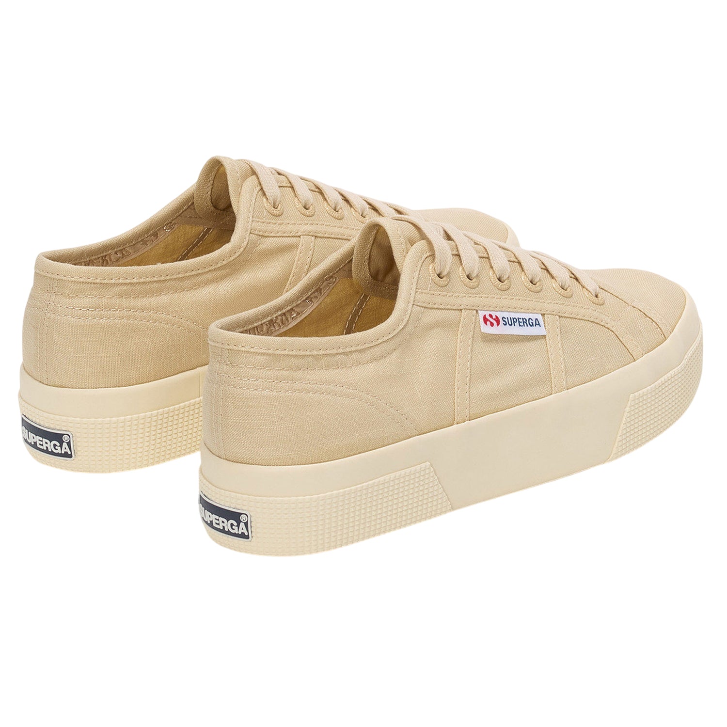 Beige-Off White - Back - Superga Unisex Adult 2740 Linen Platform Trainers