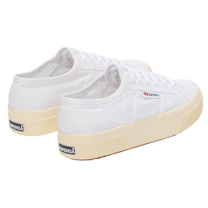 White-Off White - Back - Superga Unisex Adult 2740 Linen Platform Trainers