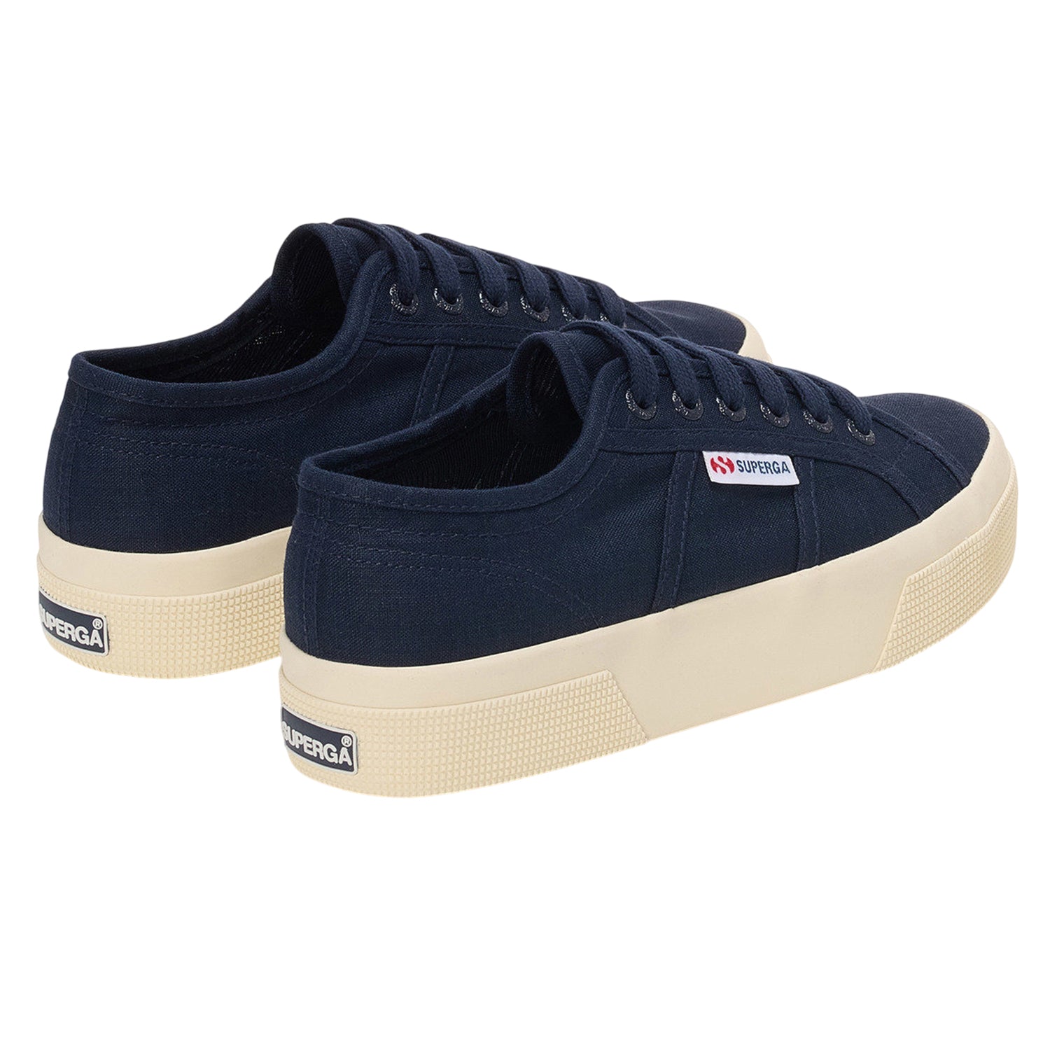 Navy Blue-Off White - Back - Superga Unisex Adult 2740 Linen Platform Trainers
