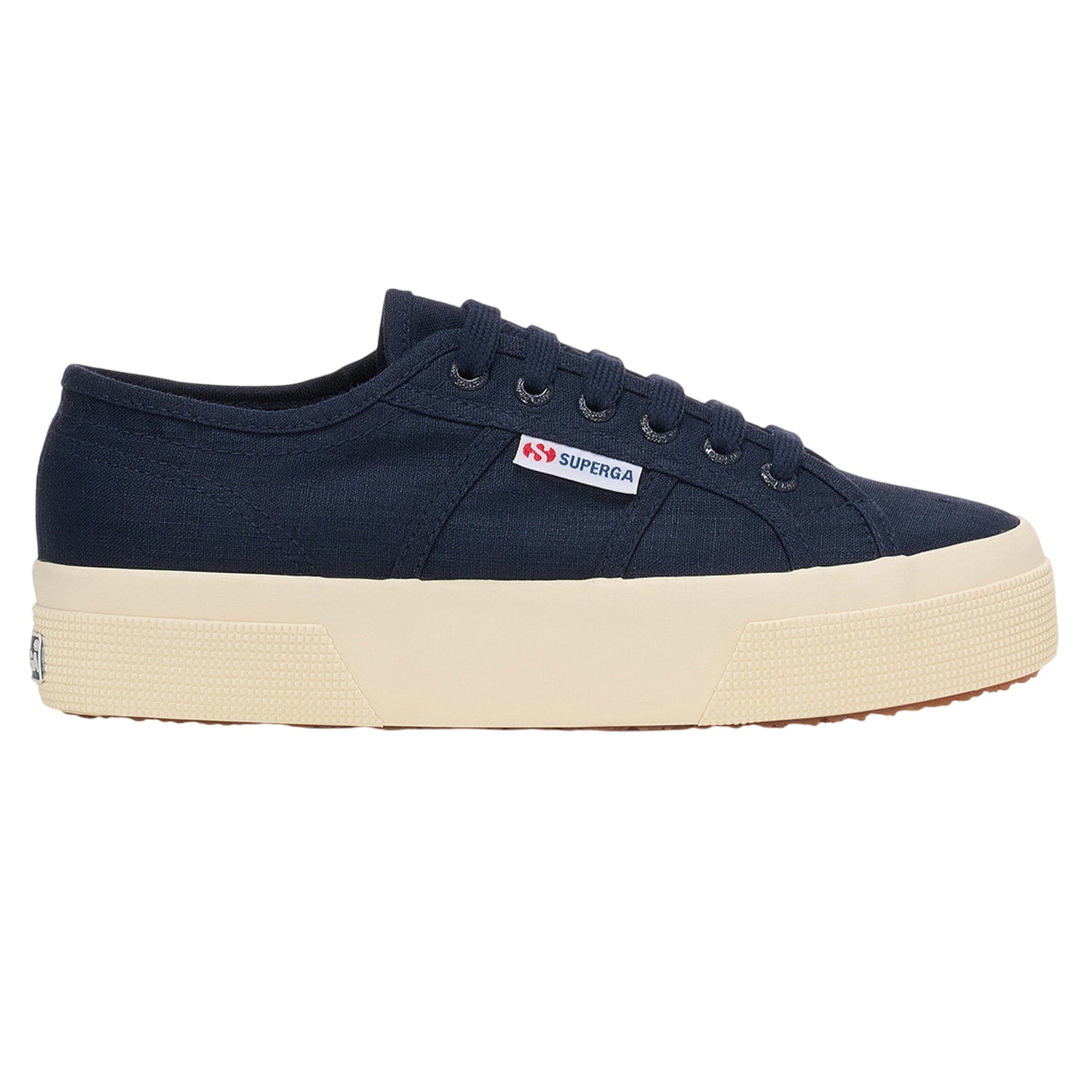 Navy Blue-Off White - Lifestyle - Superga Unisex Adult 2740 Linen Platform Trainers