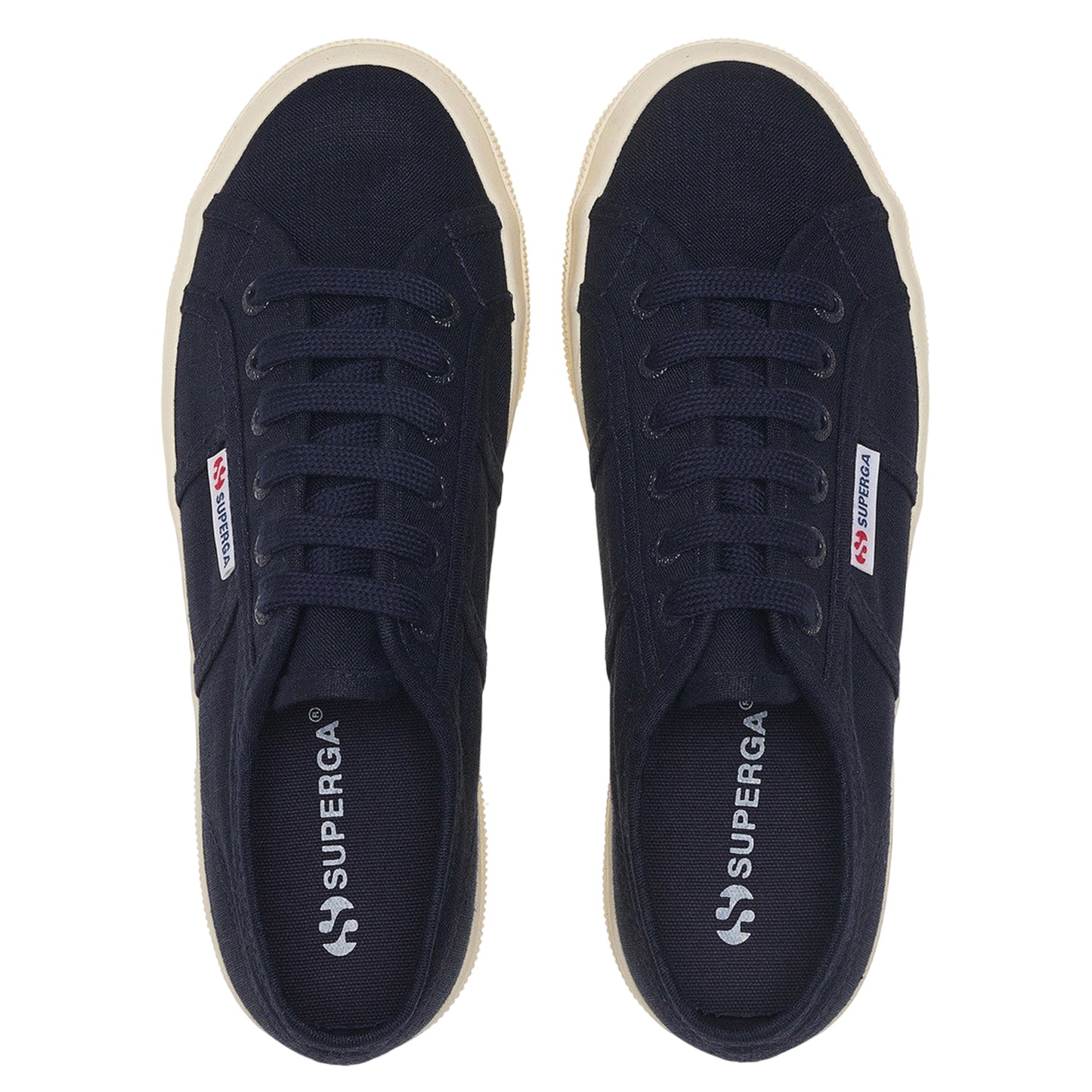 Navy Blue-Off White - Pack Shot - Superga Unisex Adult 2740 Linen Platform Trainers