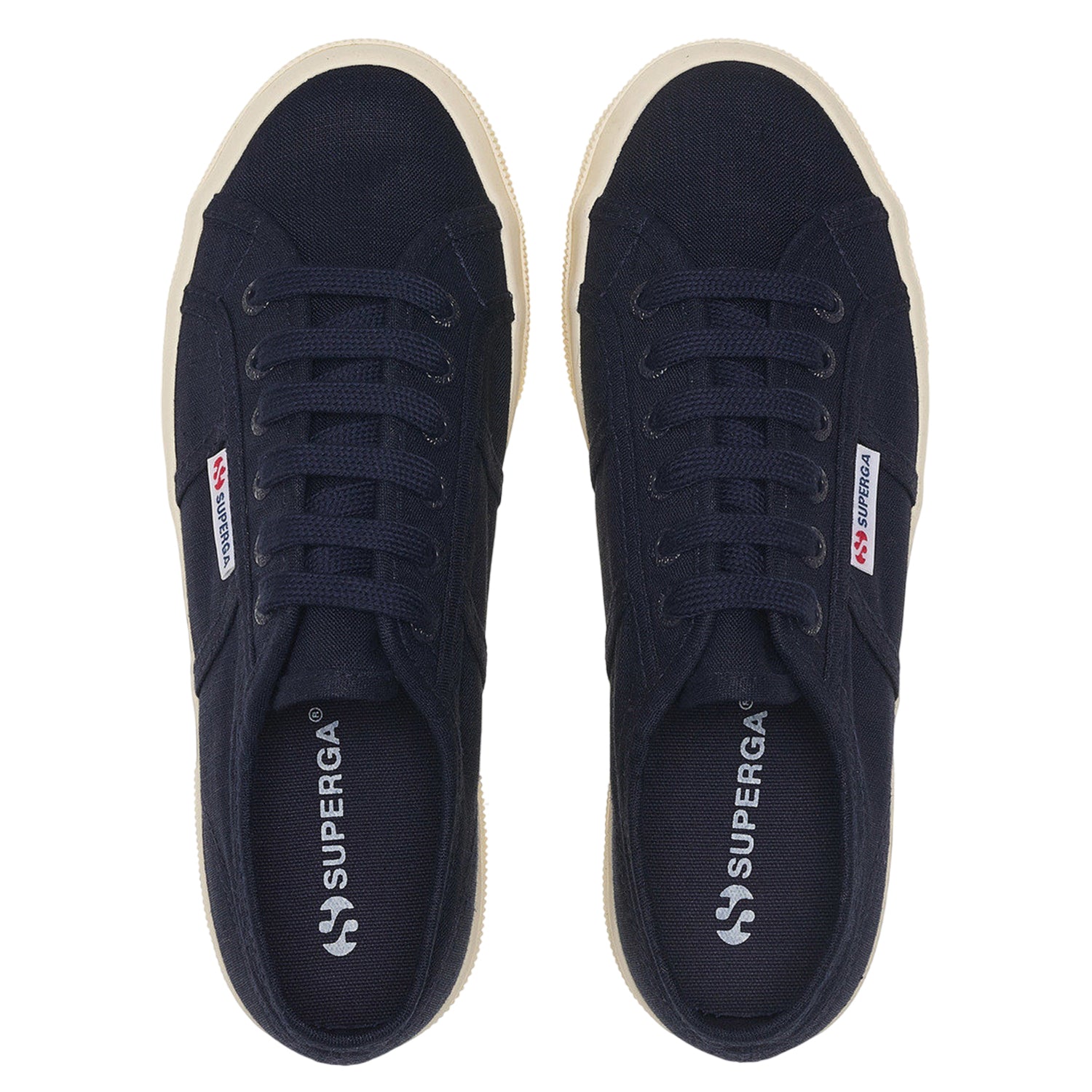 Navy Blue-Off White - Pack Shot - Superga Unisex Adult 2740 Linen Platform Trainers