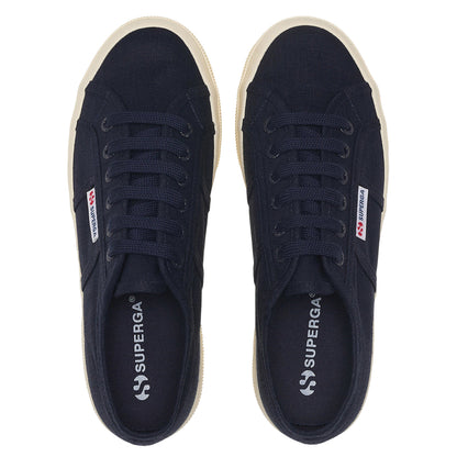 Navy Blue-Off White - Pack Shot - Superga Unisex Adult 2740 Linen Platform Trainers
