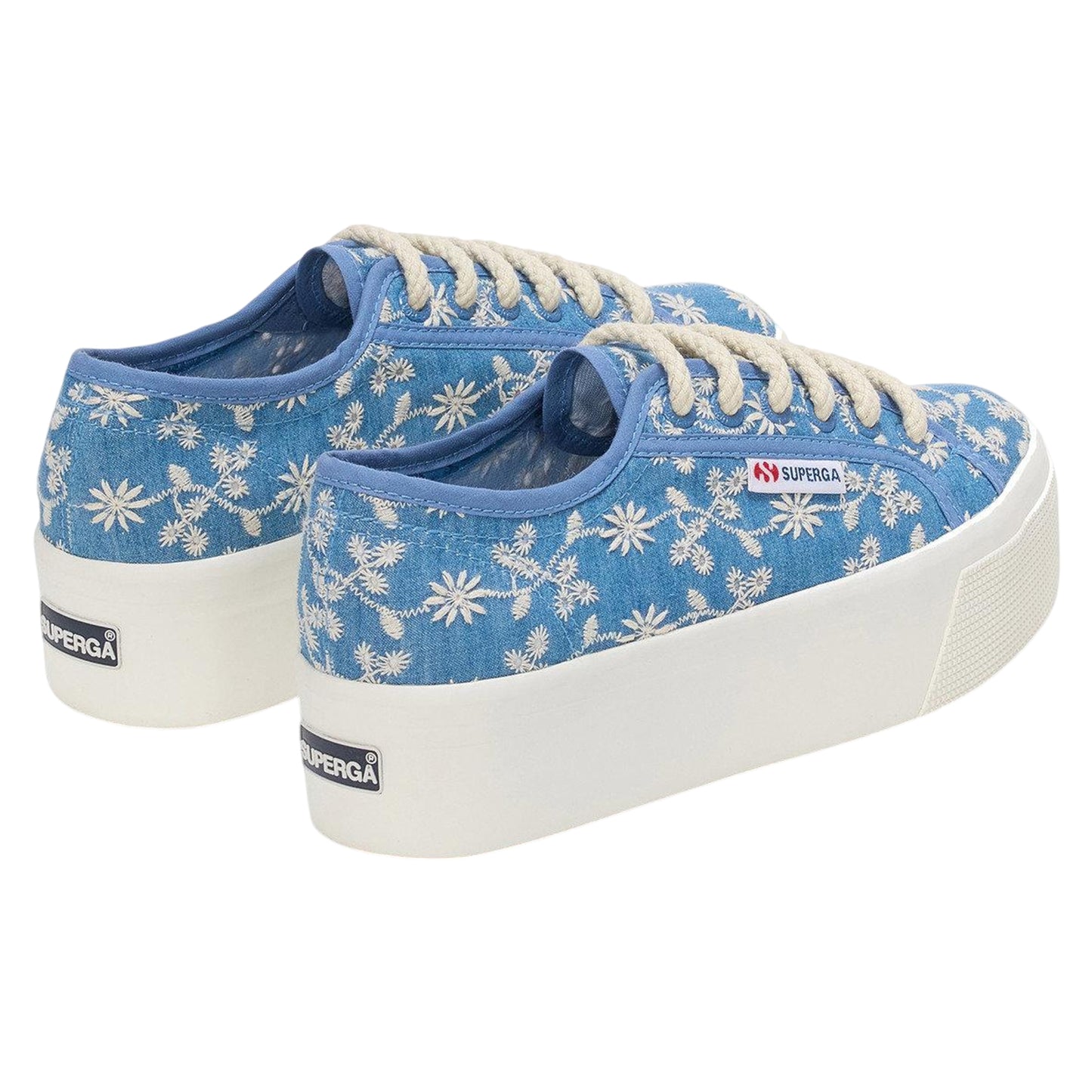 Blue Indigo-Avorio - Back - Superga Womens-Ladies 2790 Sangallo Platform Trainers