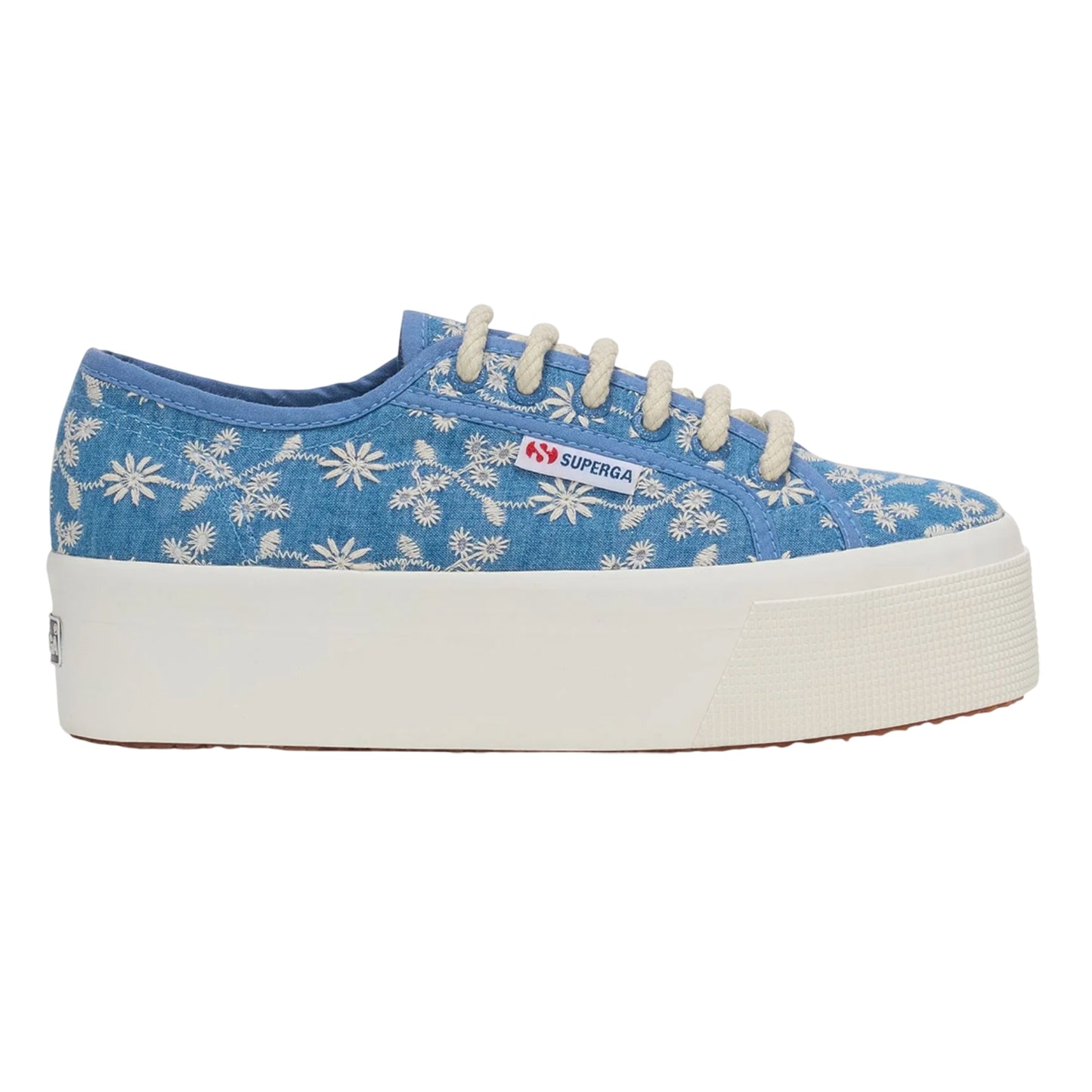 Blue Indigo-Avorio - Side - Superga Womens-Ladies 2790 Sangallo Platform Trainers
