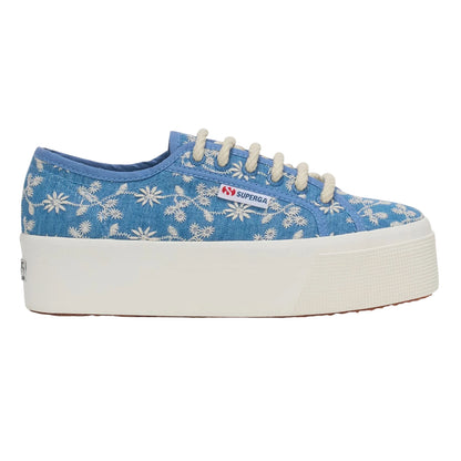 Blue Indigo-Avorio - Side - Superga Womens-Ladies 2790 Sangallo Platform Trainers