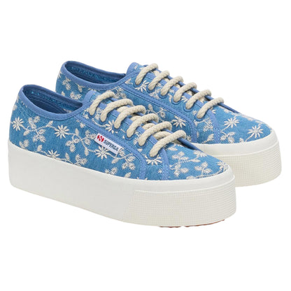 Blue Indigo-Avorio - Front - Superga Womens-Ladies 2790 Sangallo Platform Trainers