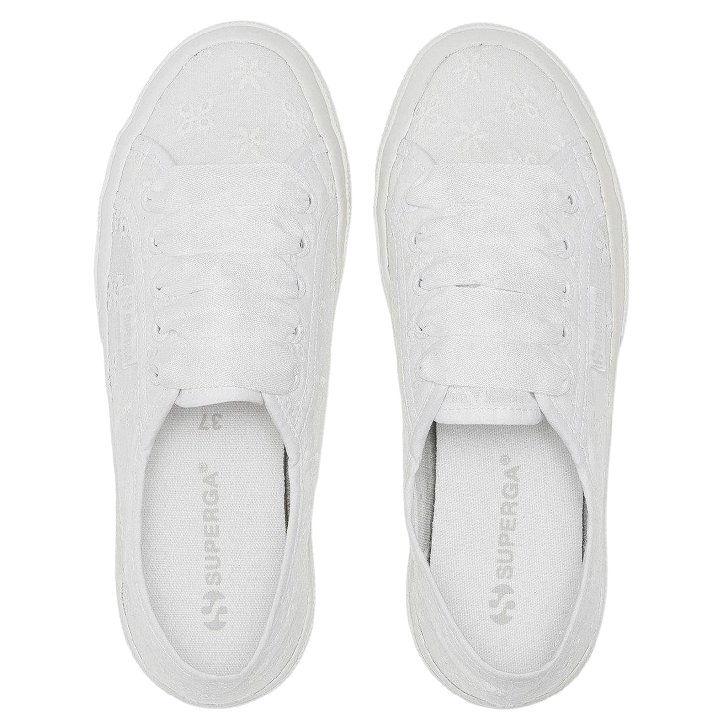 Total White - Pack Shot - Superga Womens-Ladies 2750 Sangallo Flower Trainers