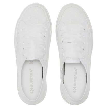 Total White - Pack Shot - Superga Womens-Ladies 2750 Sangallo Flower Trainers
