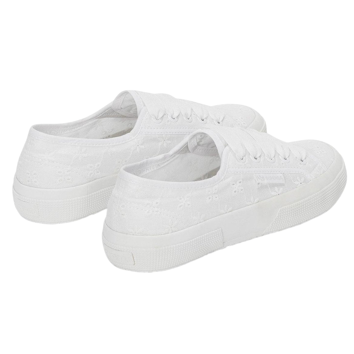 Total White - Back - Superga Womens-Ladies 2750 Sangallo Flower Trainers