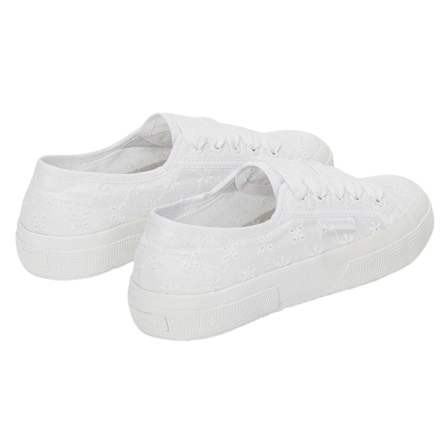 Total White - Back - Superga Womens-Ladies 2750 Sangallo Flower Trainers