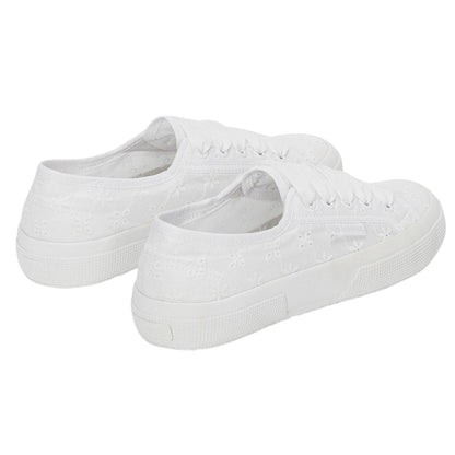 Total White - Back - Superga Womens-Ladies 2750 Sangallo Flower Trainers