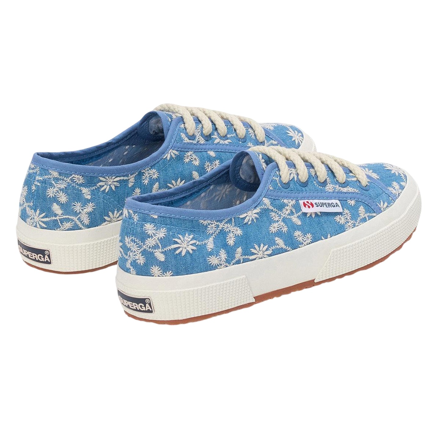 Blue Indigo-Avorio - Back - Superga Womens-Ladies 2750 Sangallo Trainers