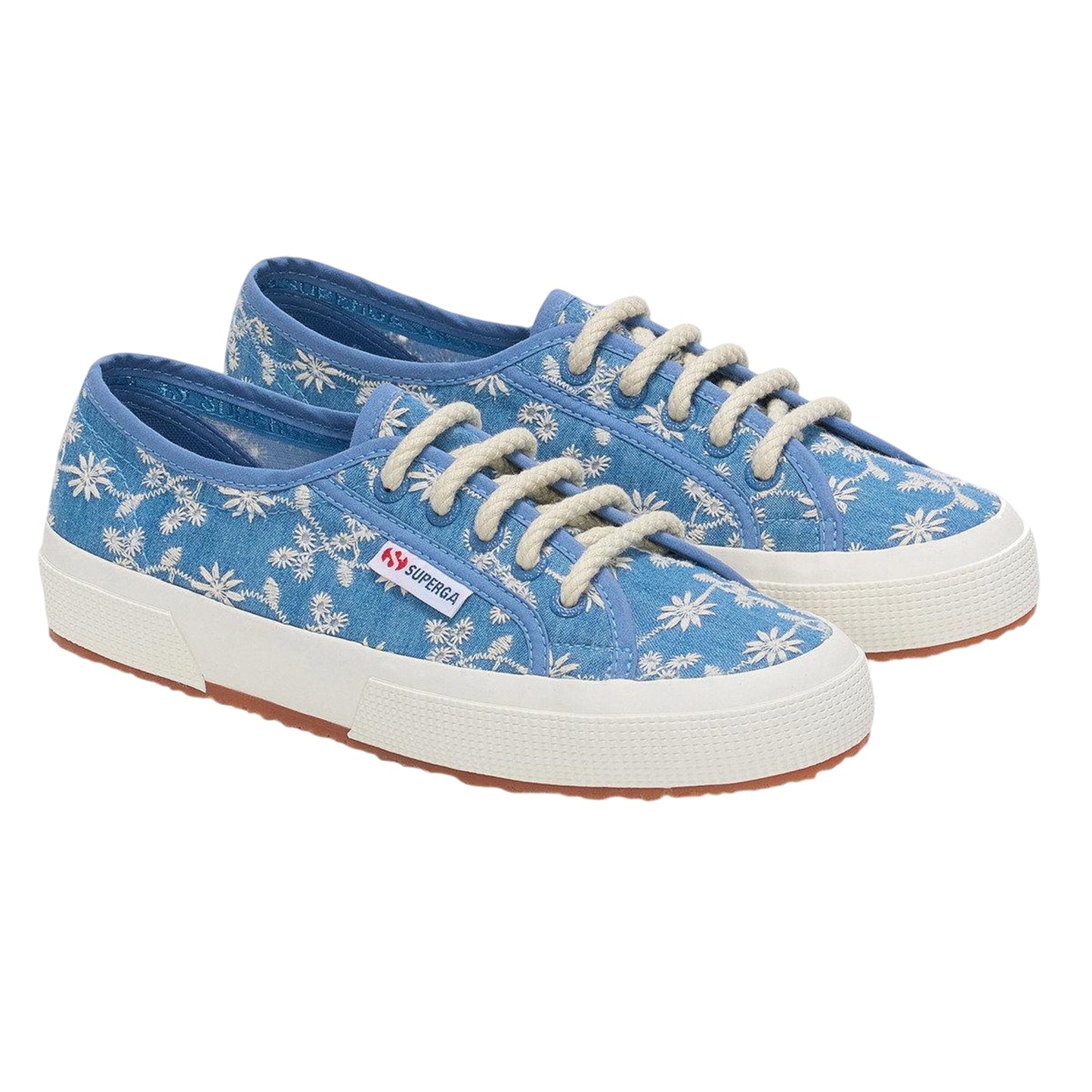 Blue Indigo-Avorio - Front - Superga Womens-Ladies 2750 Sangallo Trainers