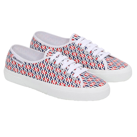 White-Red-Navy - Front - Superga Unisex Adult 3750 Leggera Print Trainers