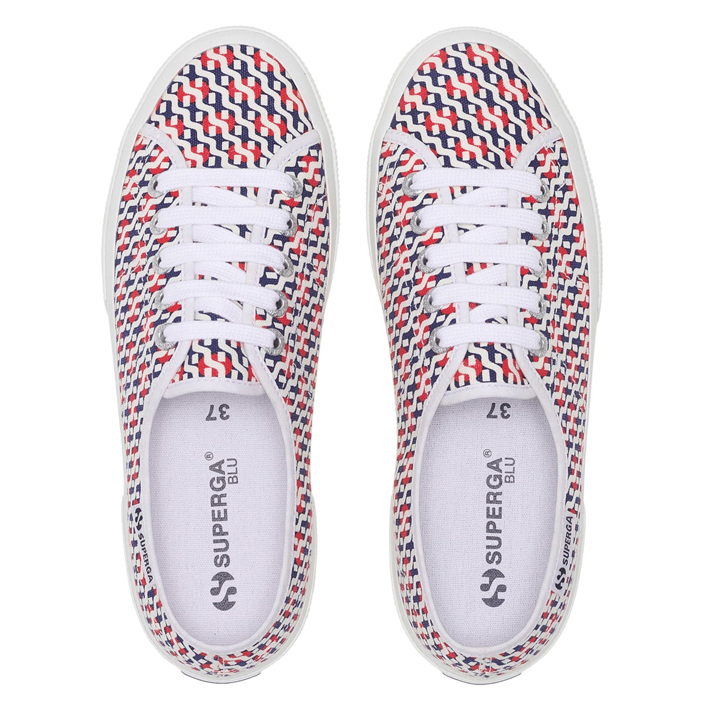 White-Red-Navy - Pack Shot - Superga Unisex Adult 3750 Leggera Print Trainers