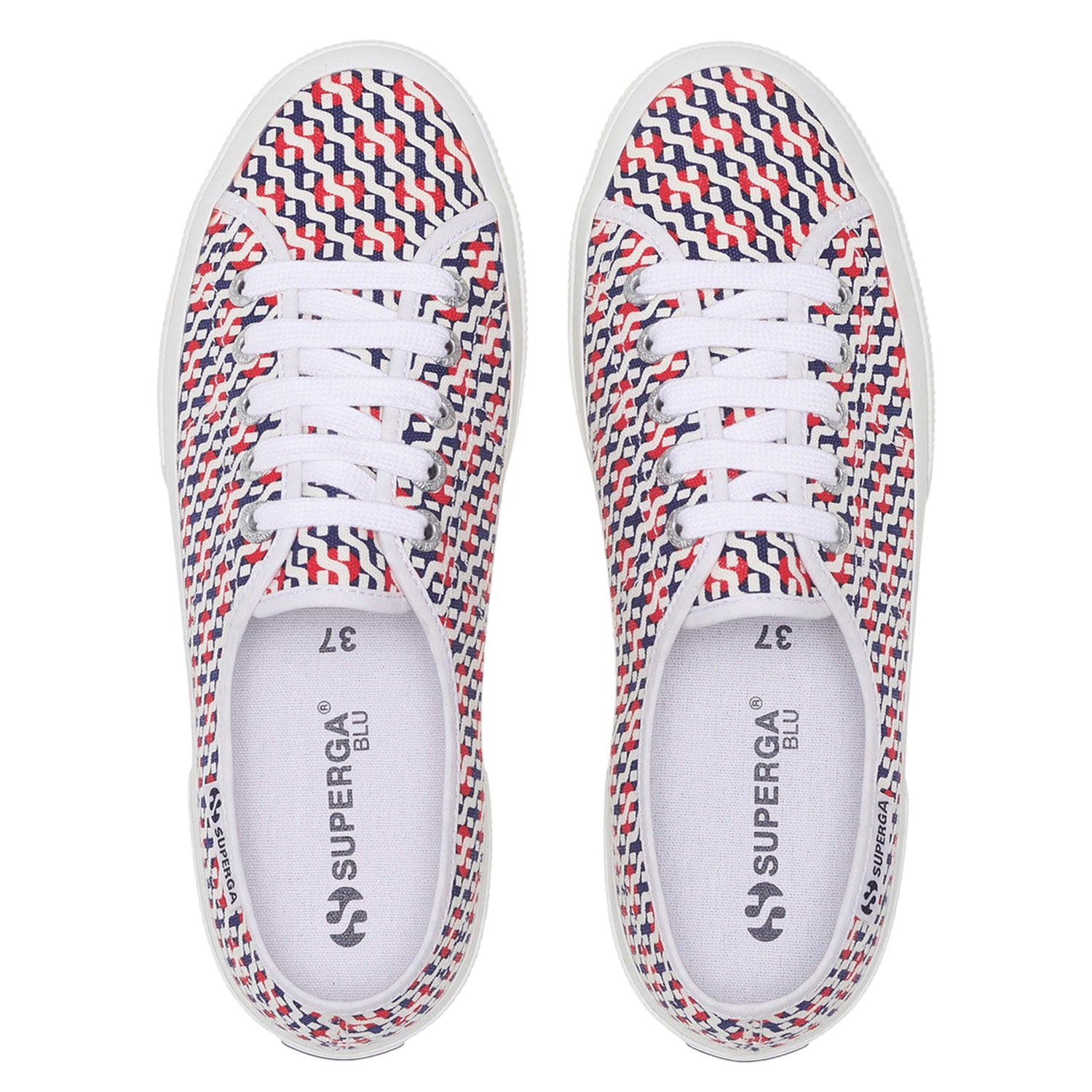 White-Red-Navy - Pack Shot - Superga Unisex Adult 3750 Leggera Print Trainers
