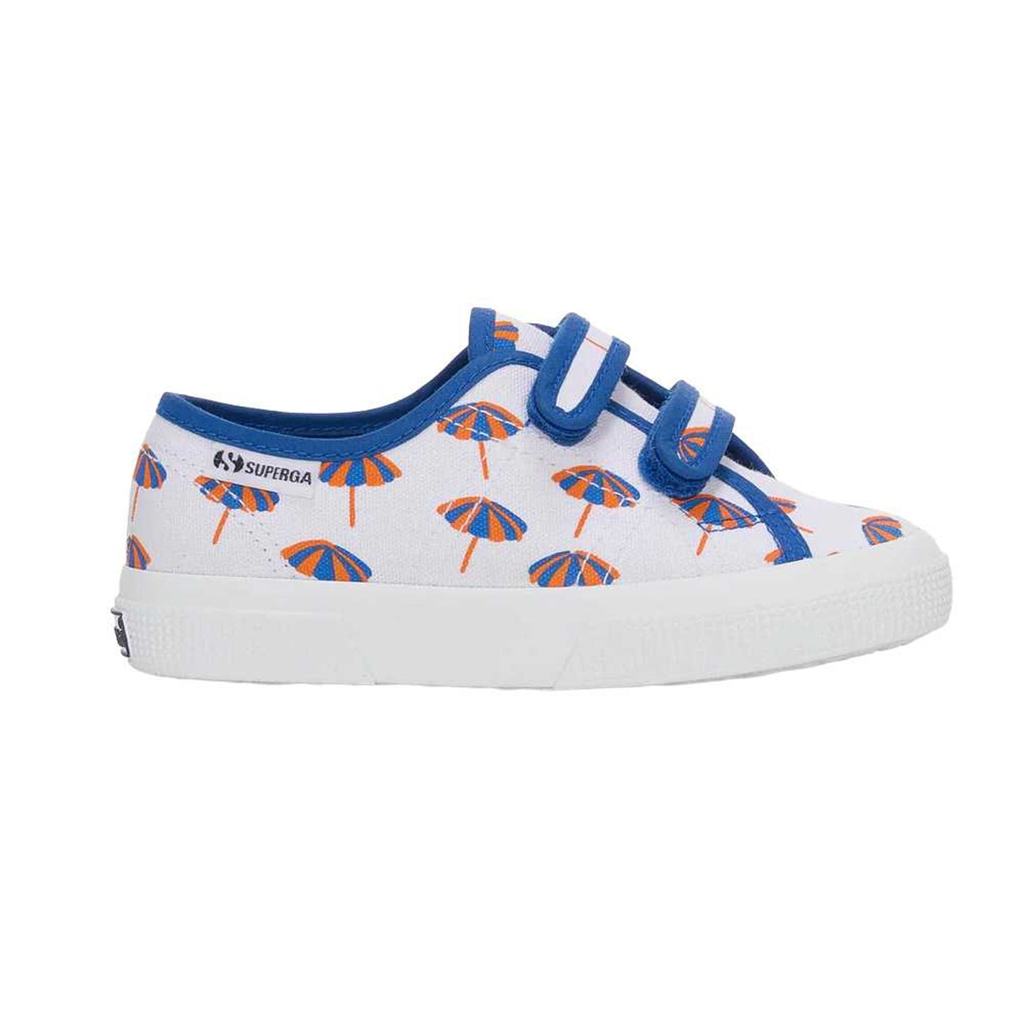 White-Blue Quartz-Jaffa Orange - Side - Superga Childrens-Kids 3750 Leggera Umbrella Trainers