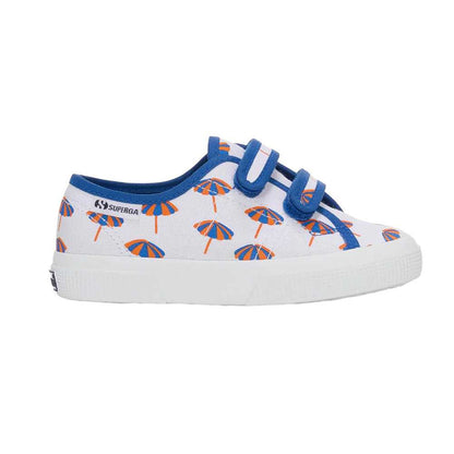 White-Blue Quartz-Jaffa Orange - Side - Superga Childrens-Kids 3750 Leggera Umbrella Trainers