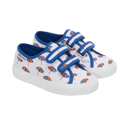 White-Blue Quartz-Jaffa Orange - Front - Superga Childrens-Kids 3750 Leggera Umbrella Trainers