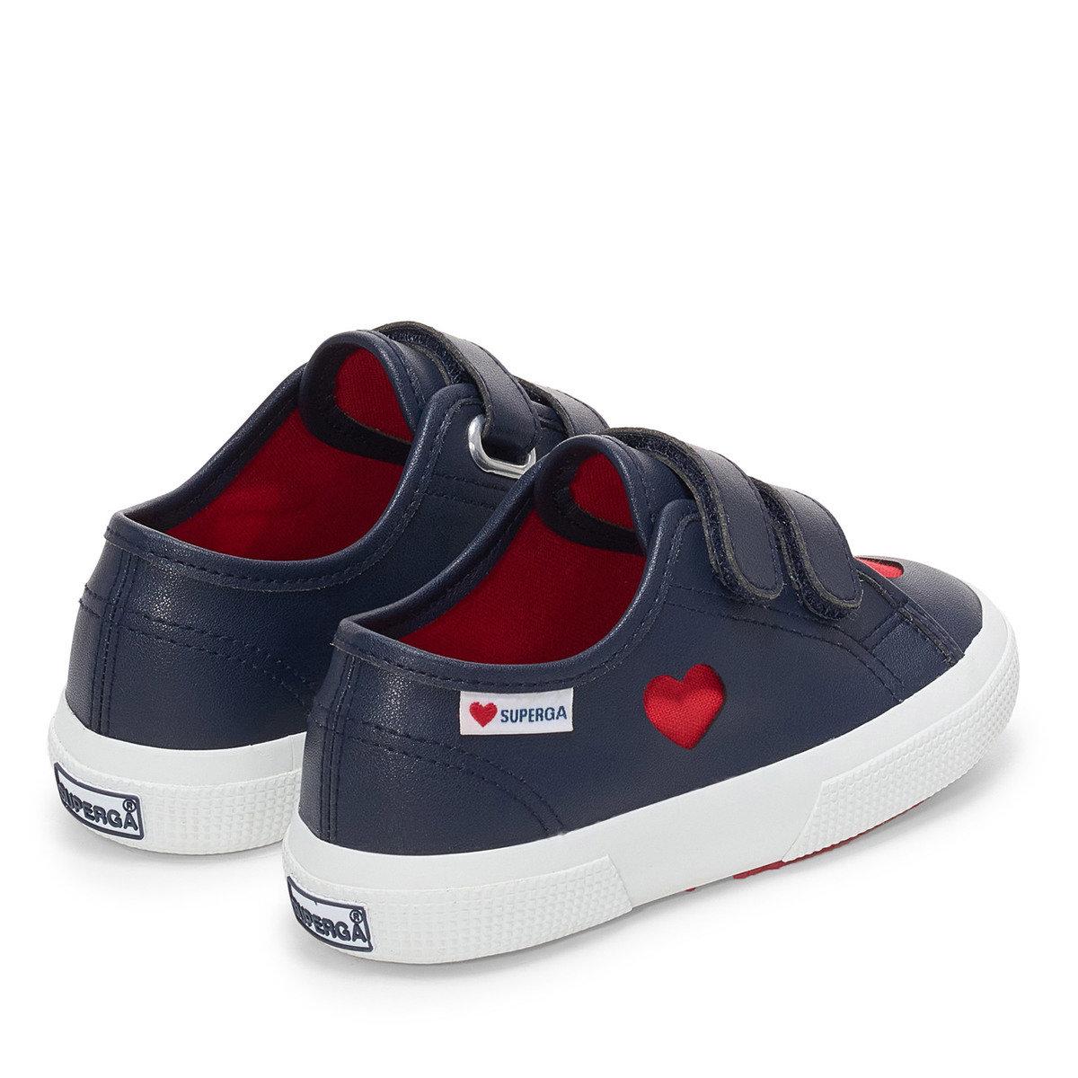 Navy-Red - Back - Superga Childrens-Kids 3750 Leggera Hearts Vegan Trainers