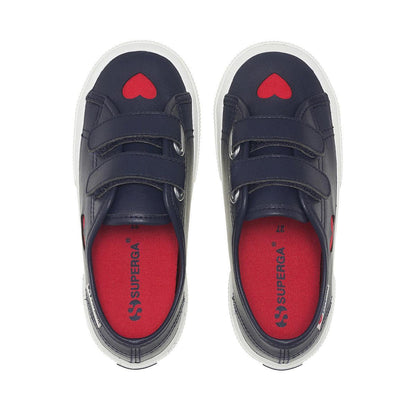 Navy-Red - Side - Superga Childrens-Kids 3750 Leggera Hearts Vegan Trainers