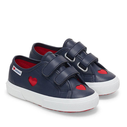 Navy-Red - Front - Superga Childrens-Kids 3750 Leggera Hearts Vegan Trainers