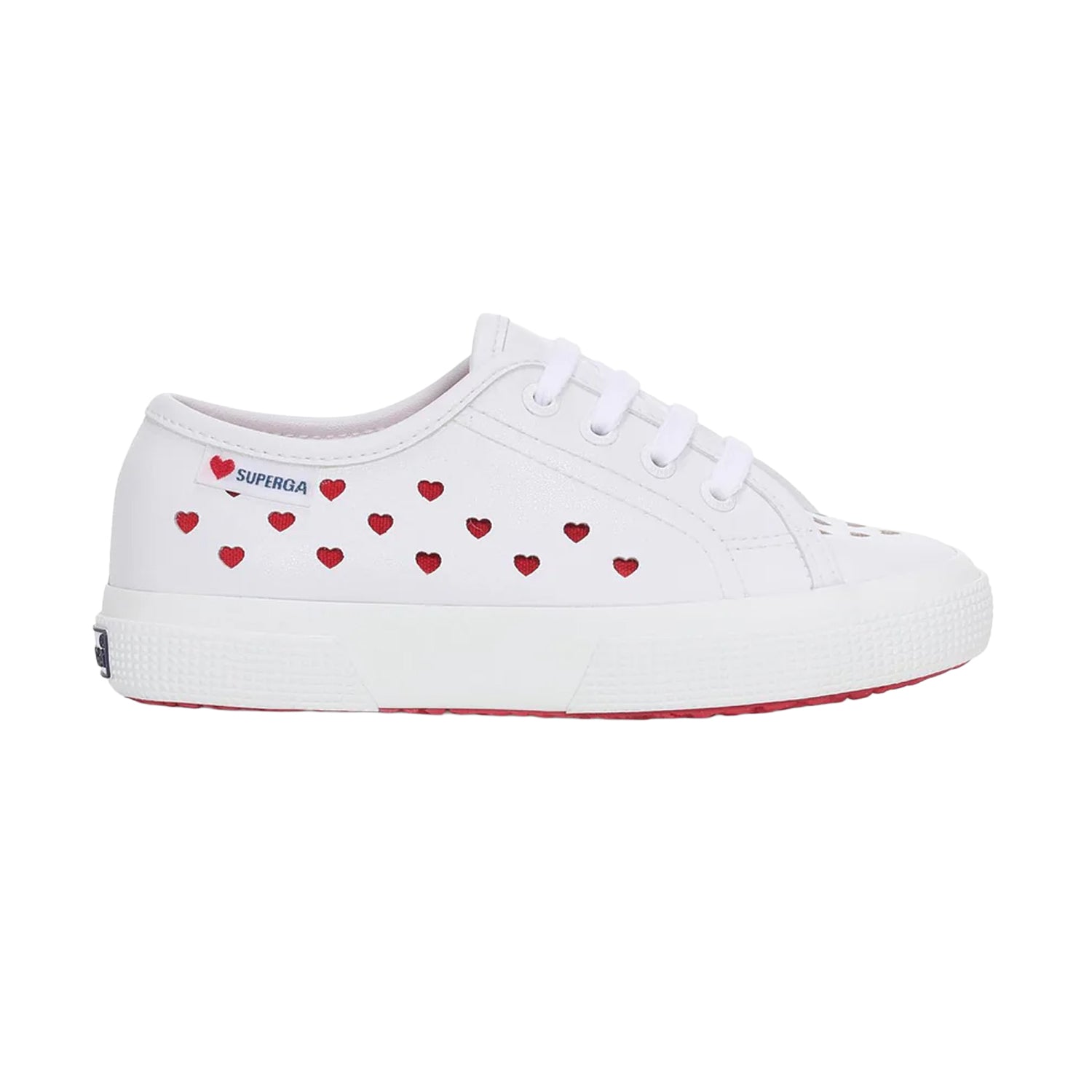 White-Red - Lifestyle - Superga Childrens-Kids 3750 Hearts Vegan Trainers