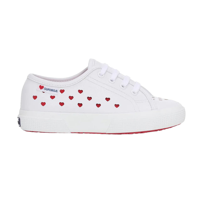 White-Red - Lifestyle - Superga Childrens-Kids 3750 Hearts Vegan Trainers