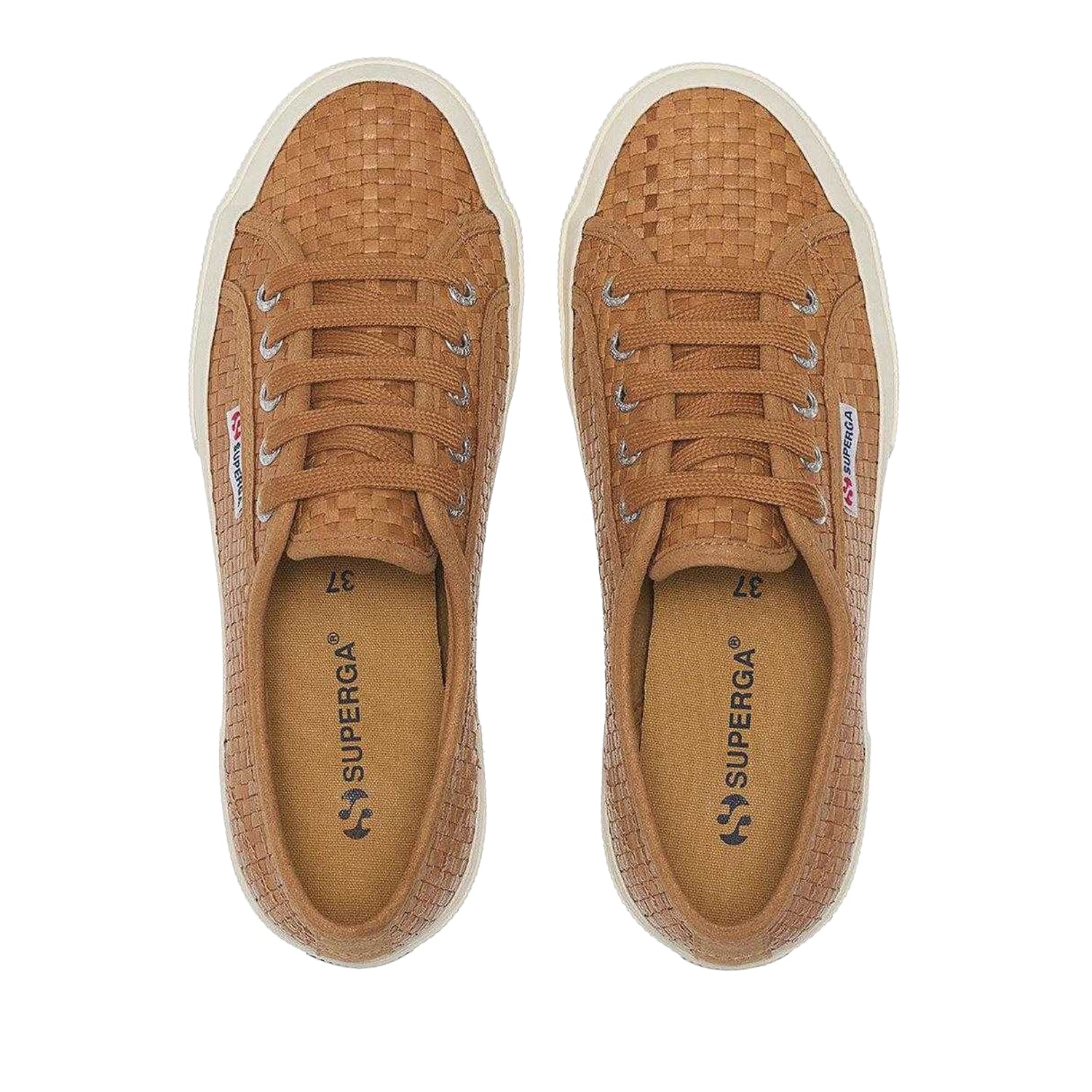 Beige-Off White - Pack Shot - Superga Womens-Ladies 2750 Woven Leather Trainers